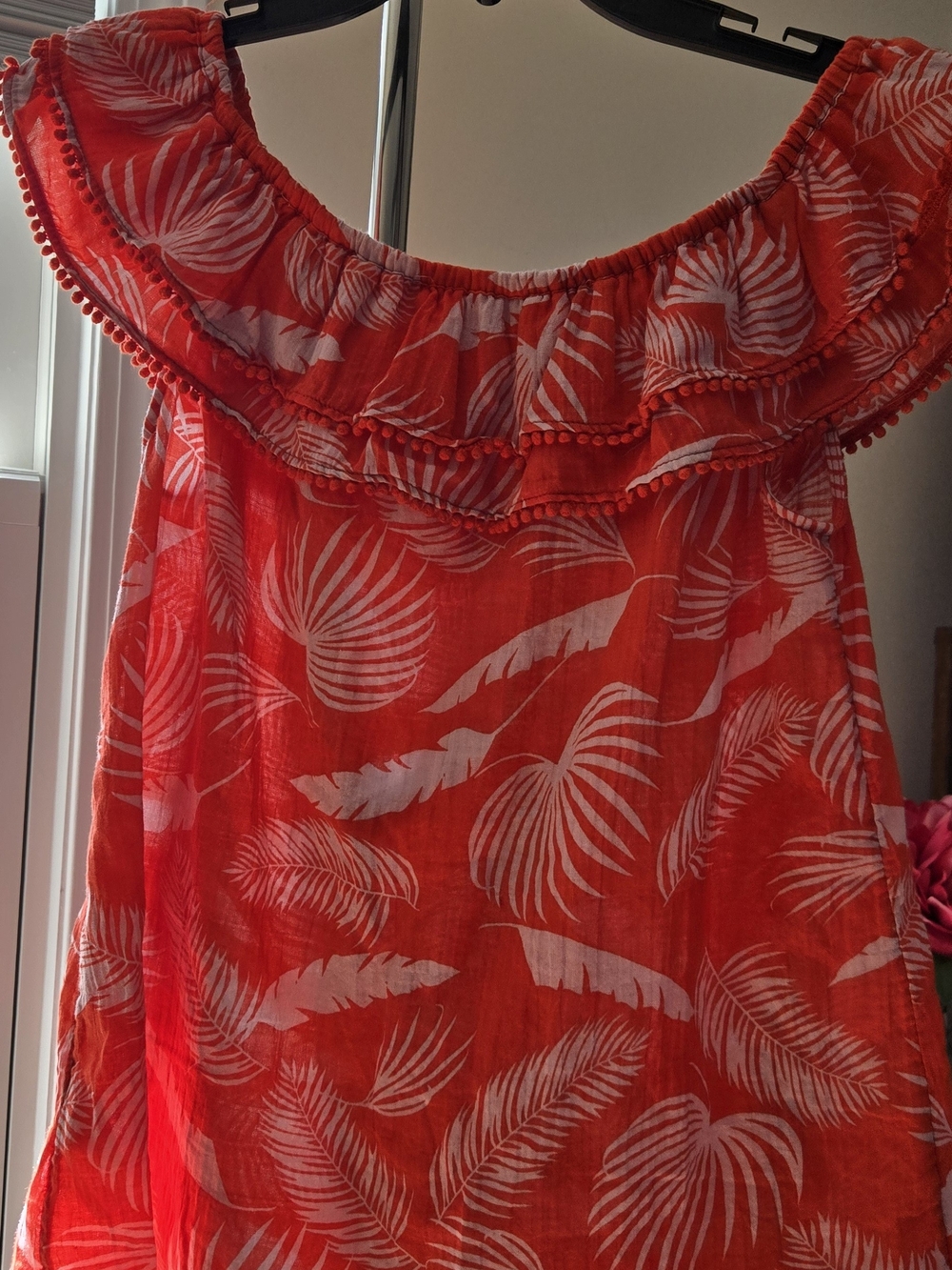 Boden Red and White Tropical Print Ruffle Blouse Size 2